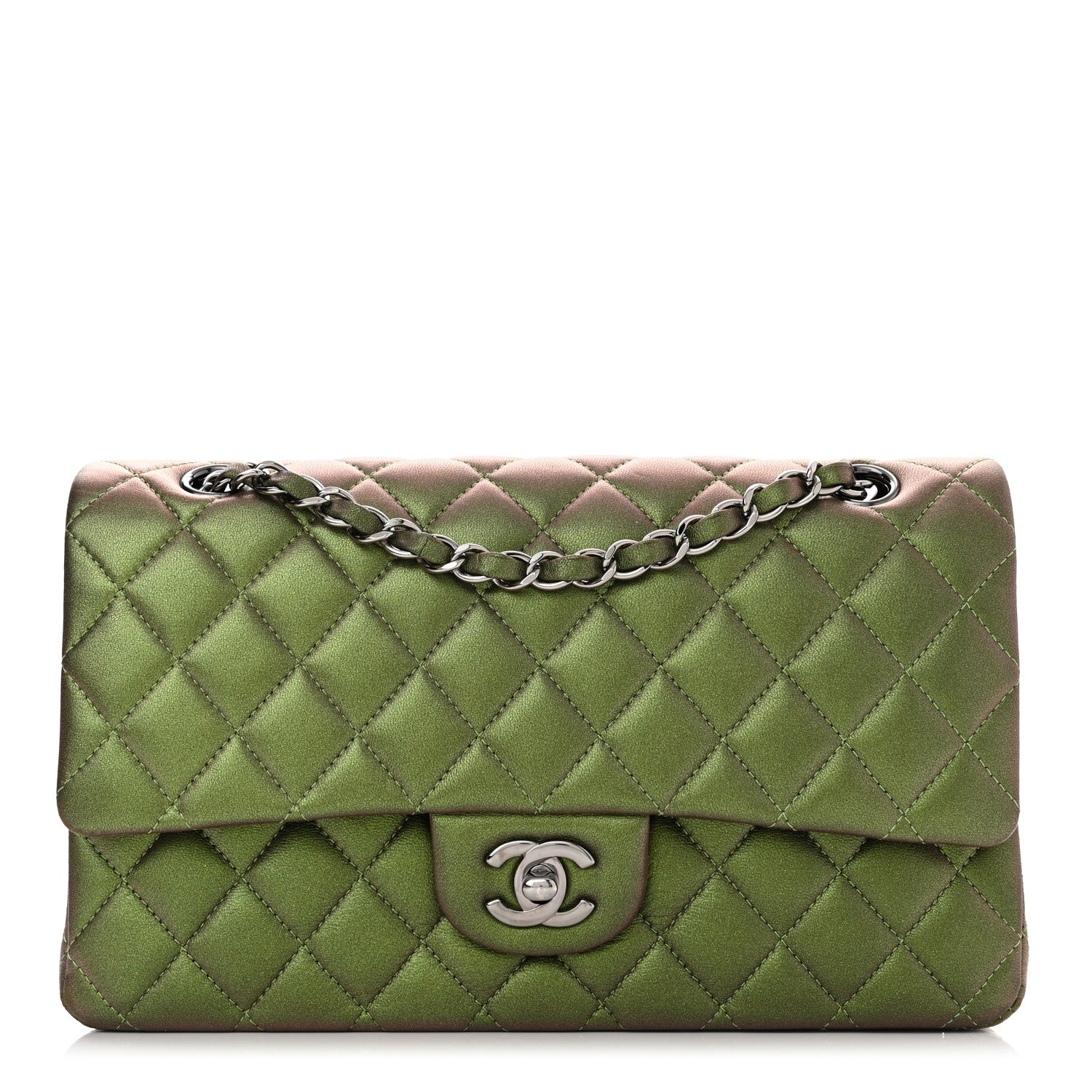 Chanel Iridescent Lambskin Quilted Medium Double Flap Green 1 of 10