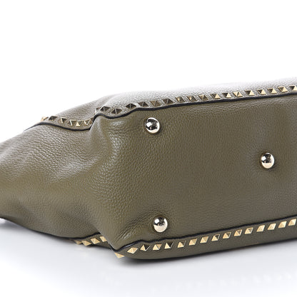 Valentino Garavani Pebbled Calfskin Medium Rockstud Tote Army Green 6 of 7