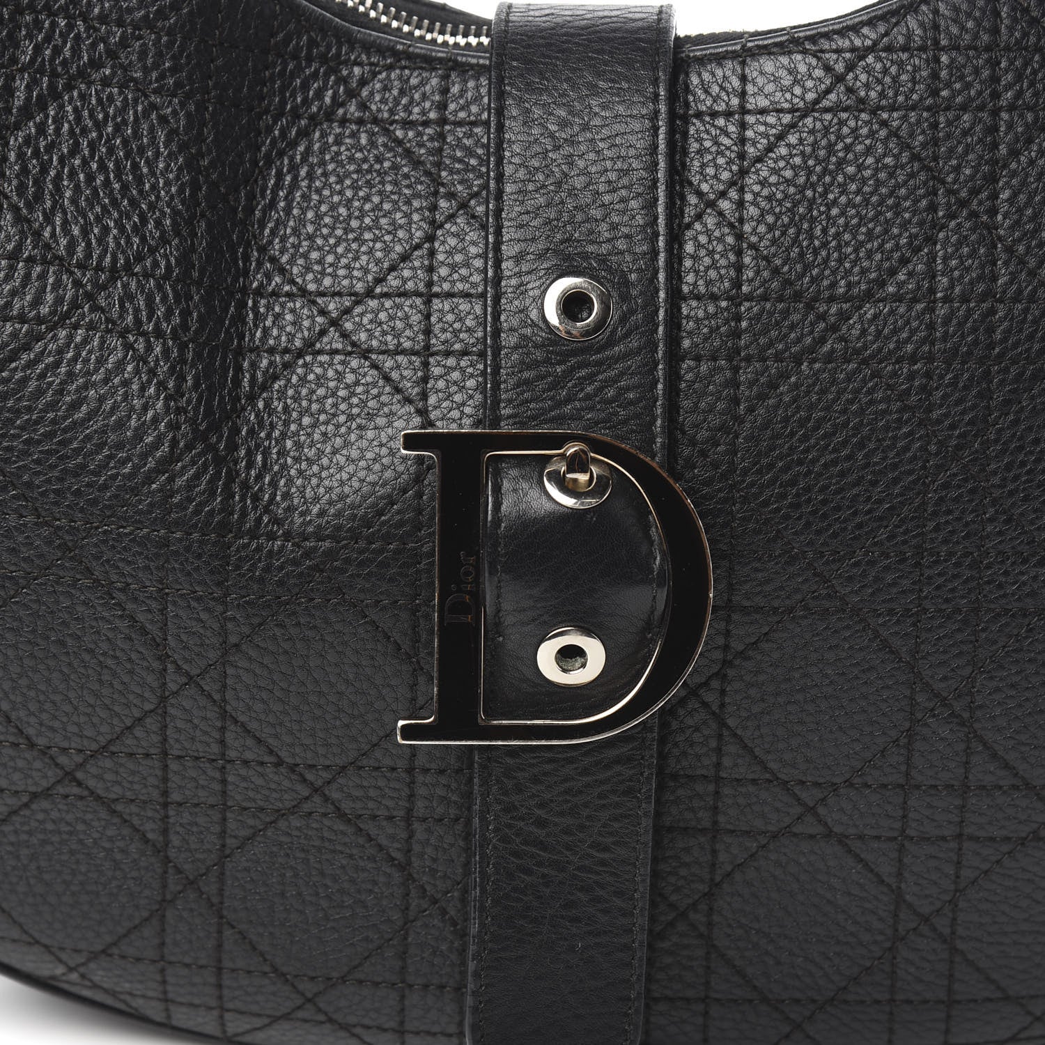 Christian Dior Grained Calfskin Cannage Hobo Black 13 of 14