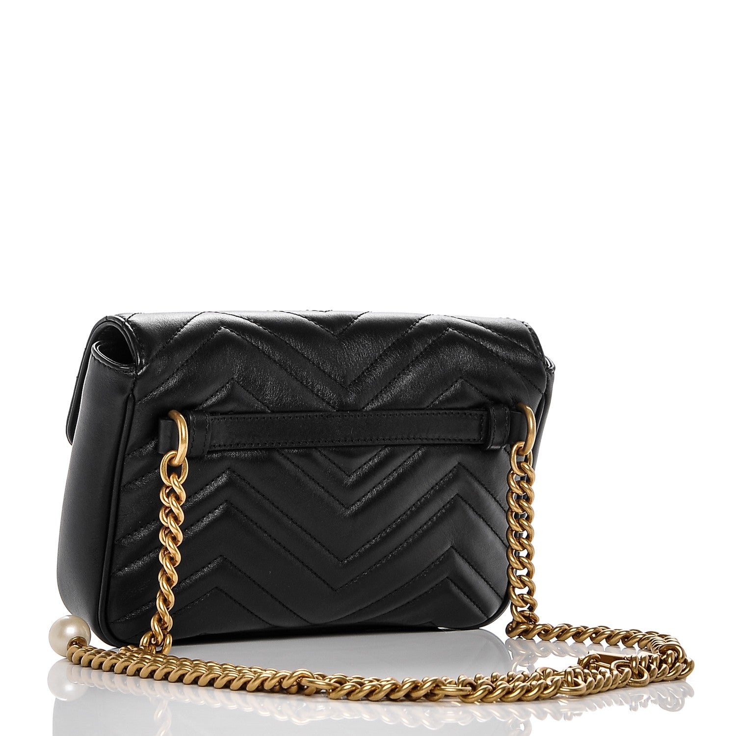 Gucci Calfskin Matelasse Pearly GG Marmont Chain Belt Bag Black 3 of 7