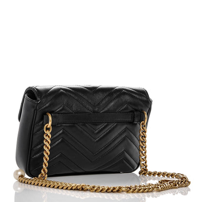 Gucci Calfskin Matelasse Pearly GG Marmont Chain Belt Bag Black 3 of 7