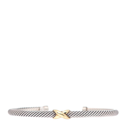 David Yurman Sterling Silver 18K Yellow Gold 4mm X Station Cable Bracelet 1 of 4