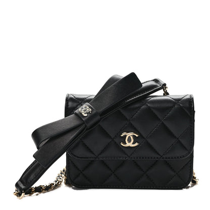 Chanel Lambskin Quilted Mini Coco Bow Clutch With Chain Black 1 of 10