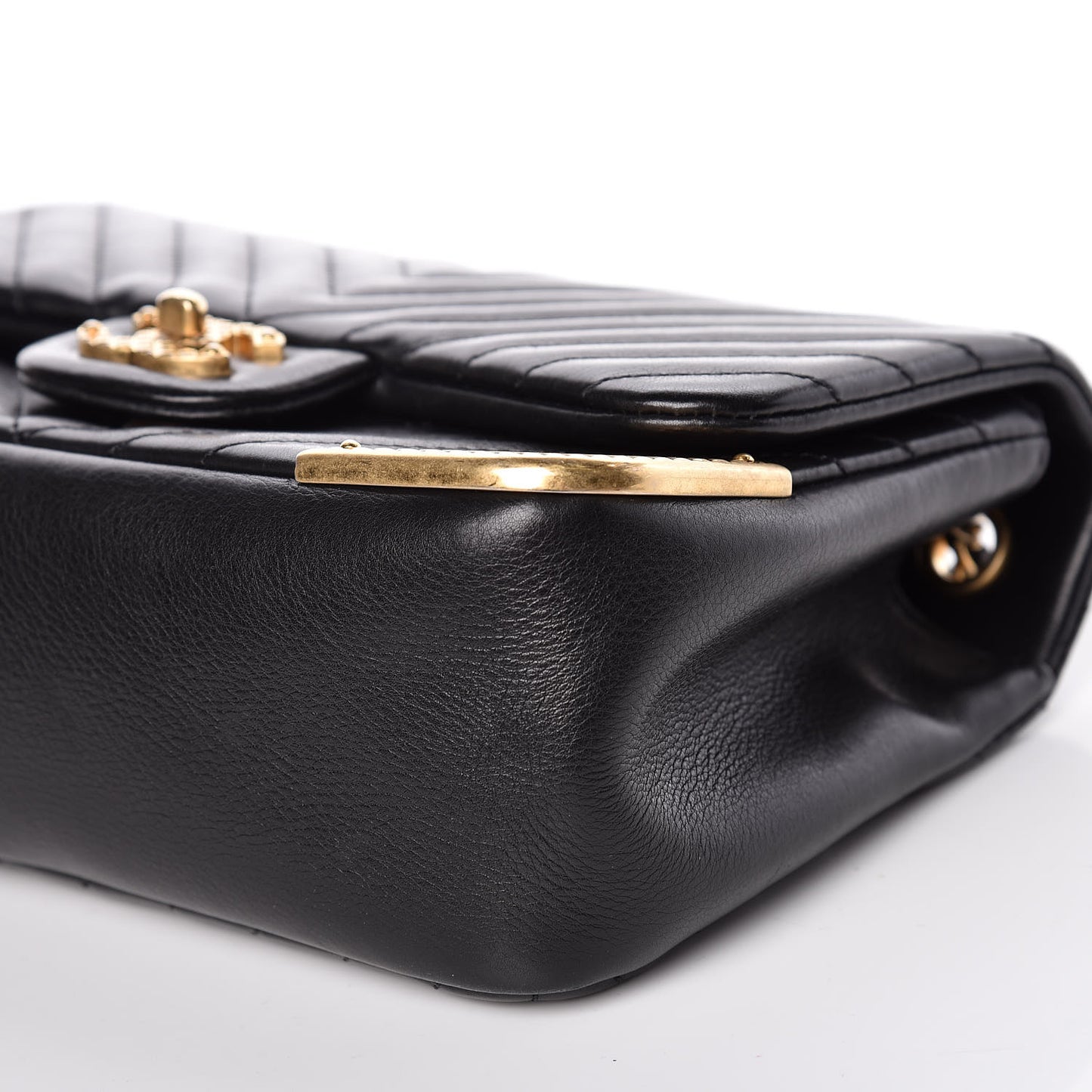 Calfskin Chevron Quilted Mini Rock The Corner Flap Black