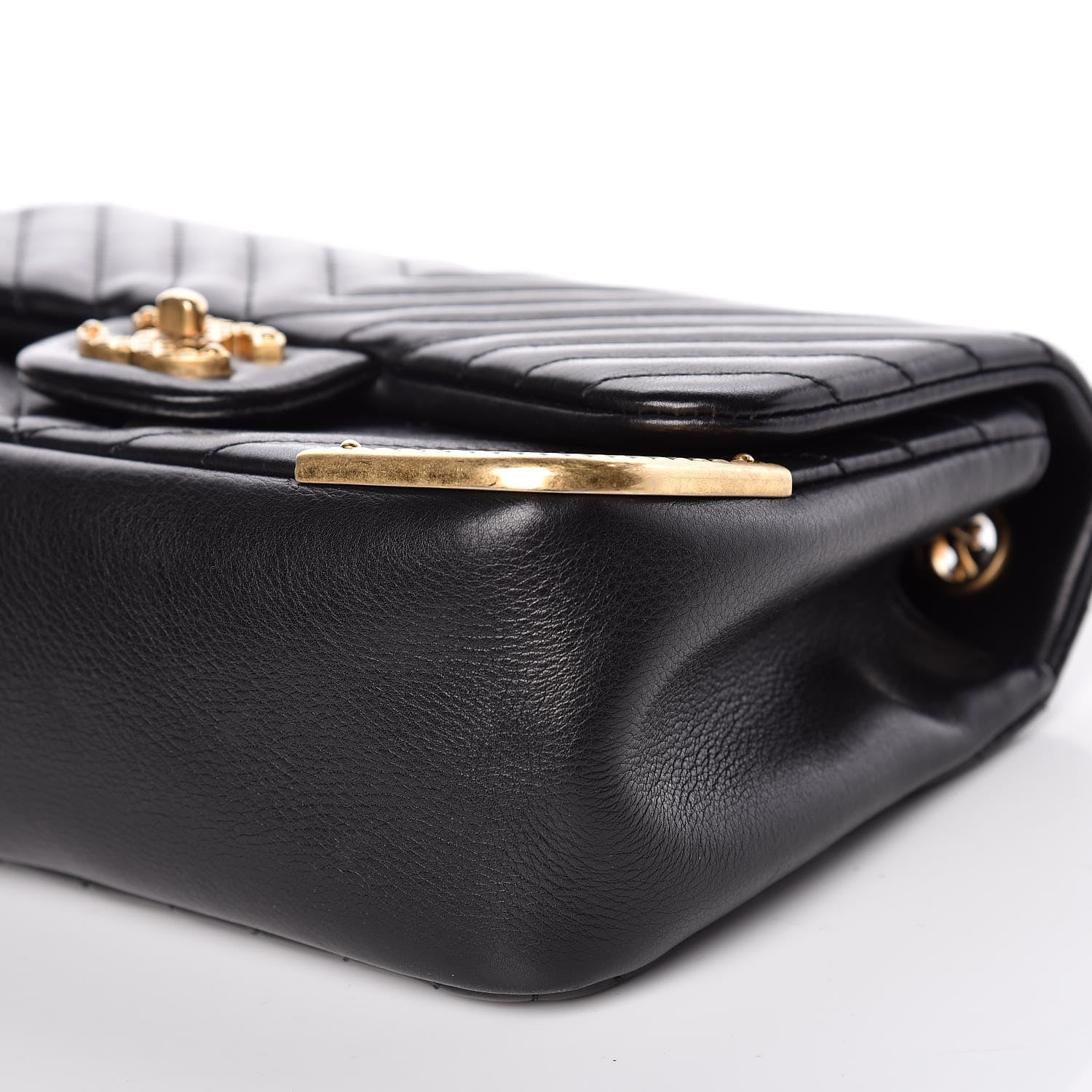 Chanel Calfskin Chevron Quilted Mini Rock The Corner Flap Black 9 of 10