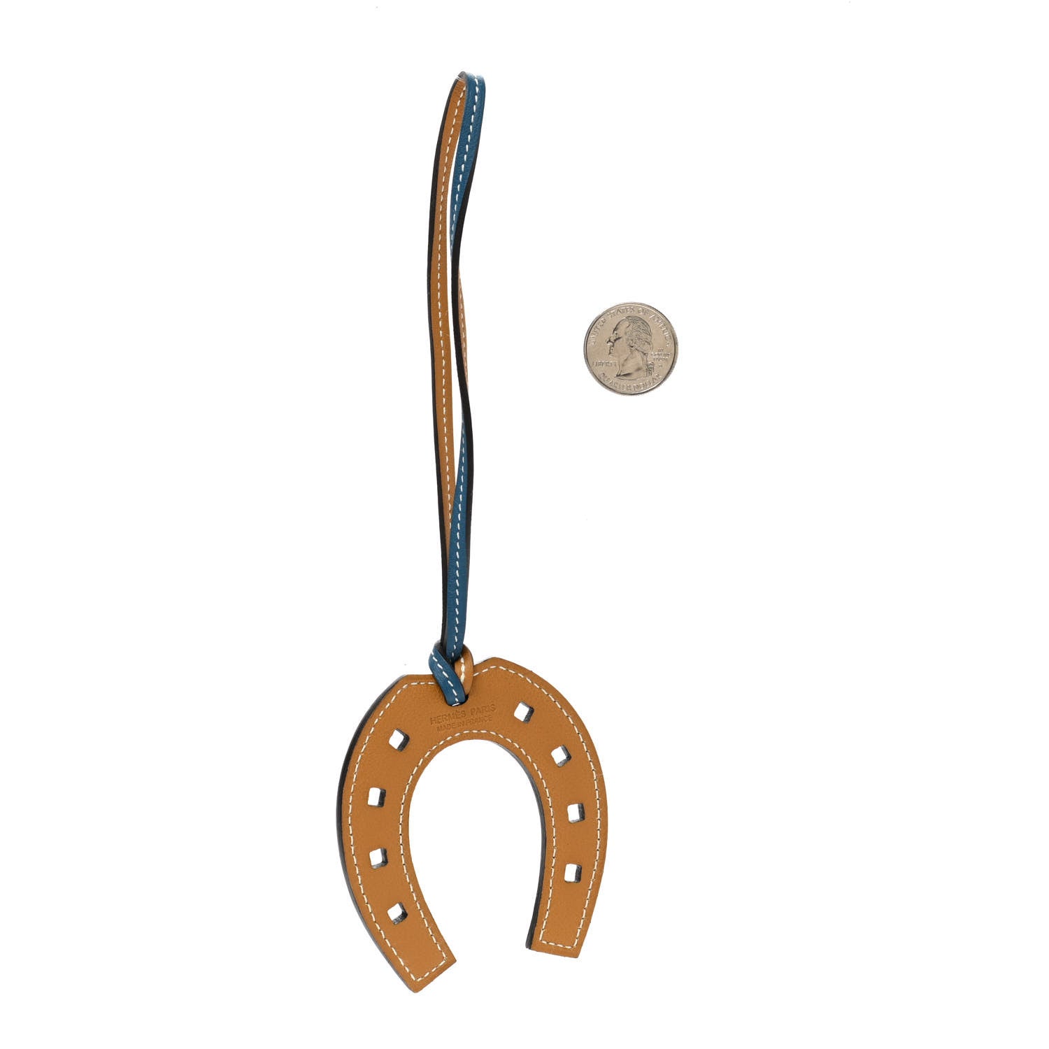 Hermes Swift Paddock Horseshoe Bag Charm Bleu De Galice Natural Sable 2 of 3