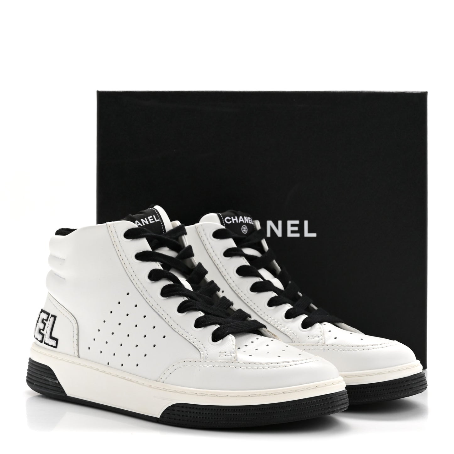 Calfskin Womens Logo High Top Sneakers 40 Black White