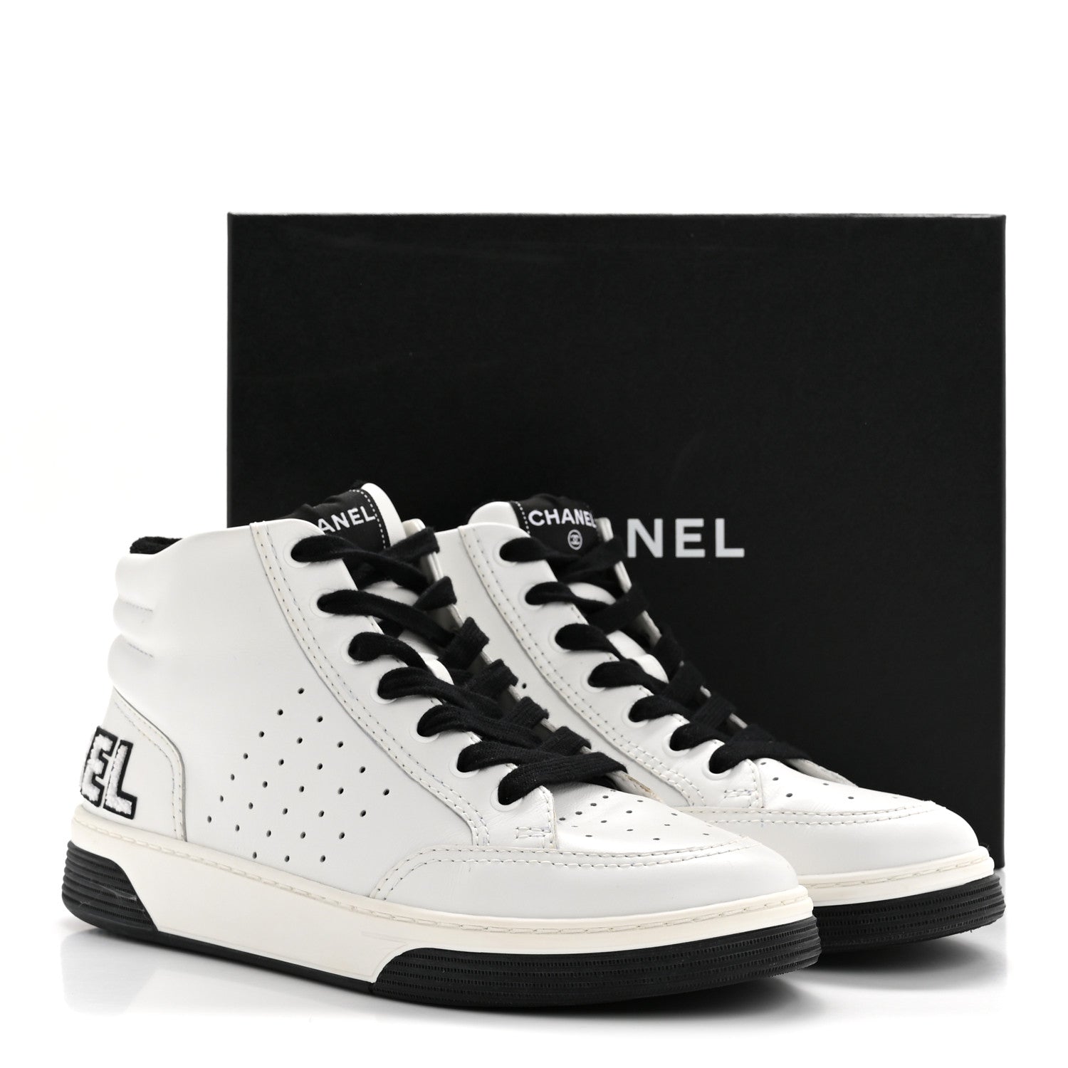 Chanel Calfskin Womens Logo High Top Sneakers 40 Black White 21 of 22