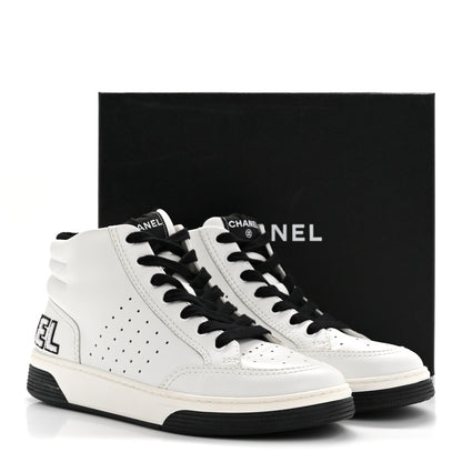 Chanel Calfskin Womens Logo High Top Sneakers 40 Black White 21 of 22