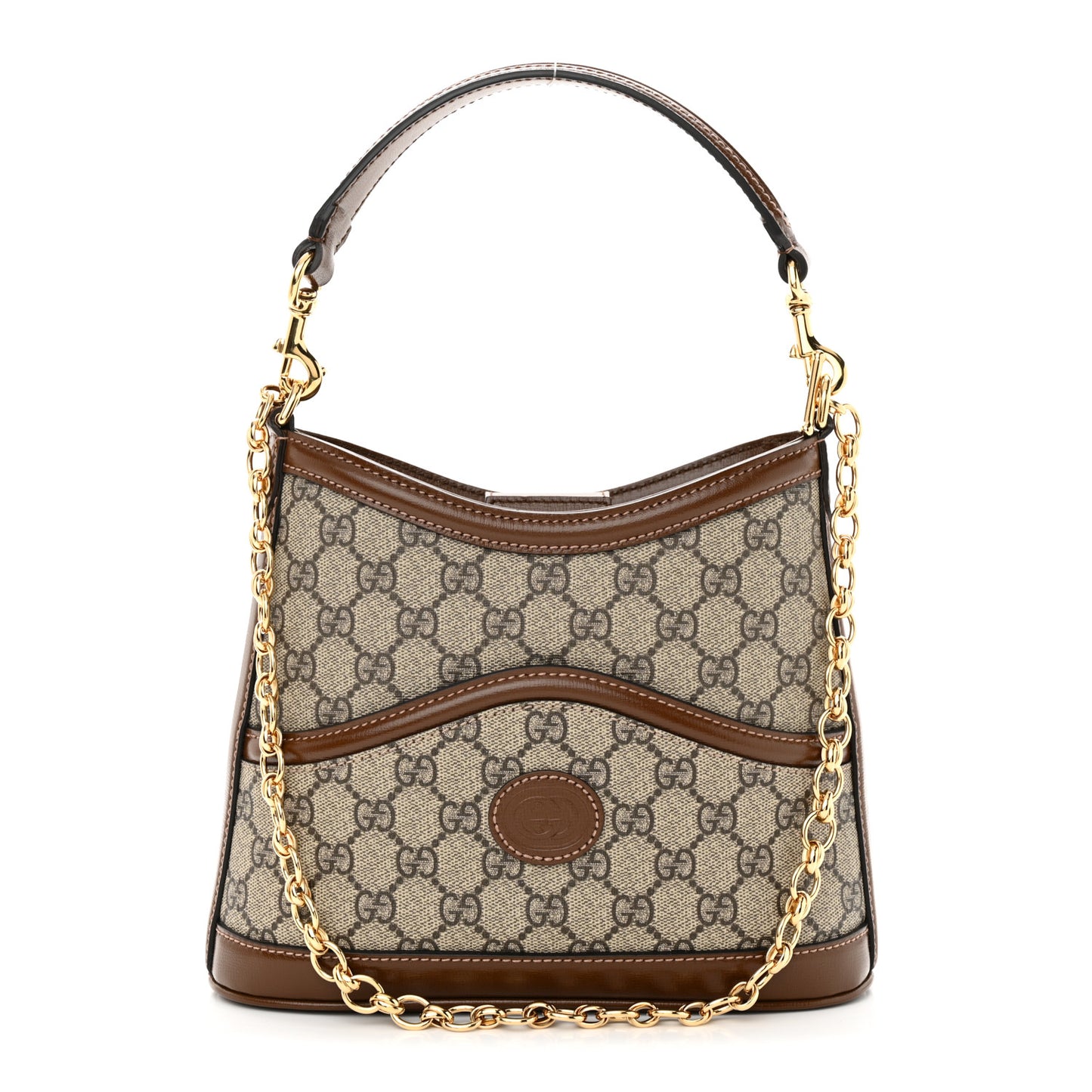 GG Supreme Monogram Azalea Calfskin Retro Interlocking G Chain Shoulder Bag Beige Ebony Brown Sugar