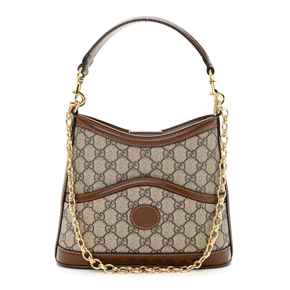 Gucci GG Supreme Monogram Azalea Calfskin Retro Interlocking G Chain Shoulder Bag Beige Ebony Brown Sugar 1 of 12