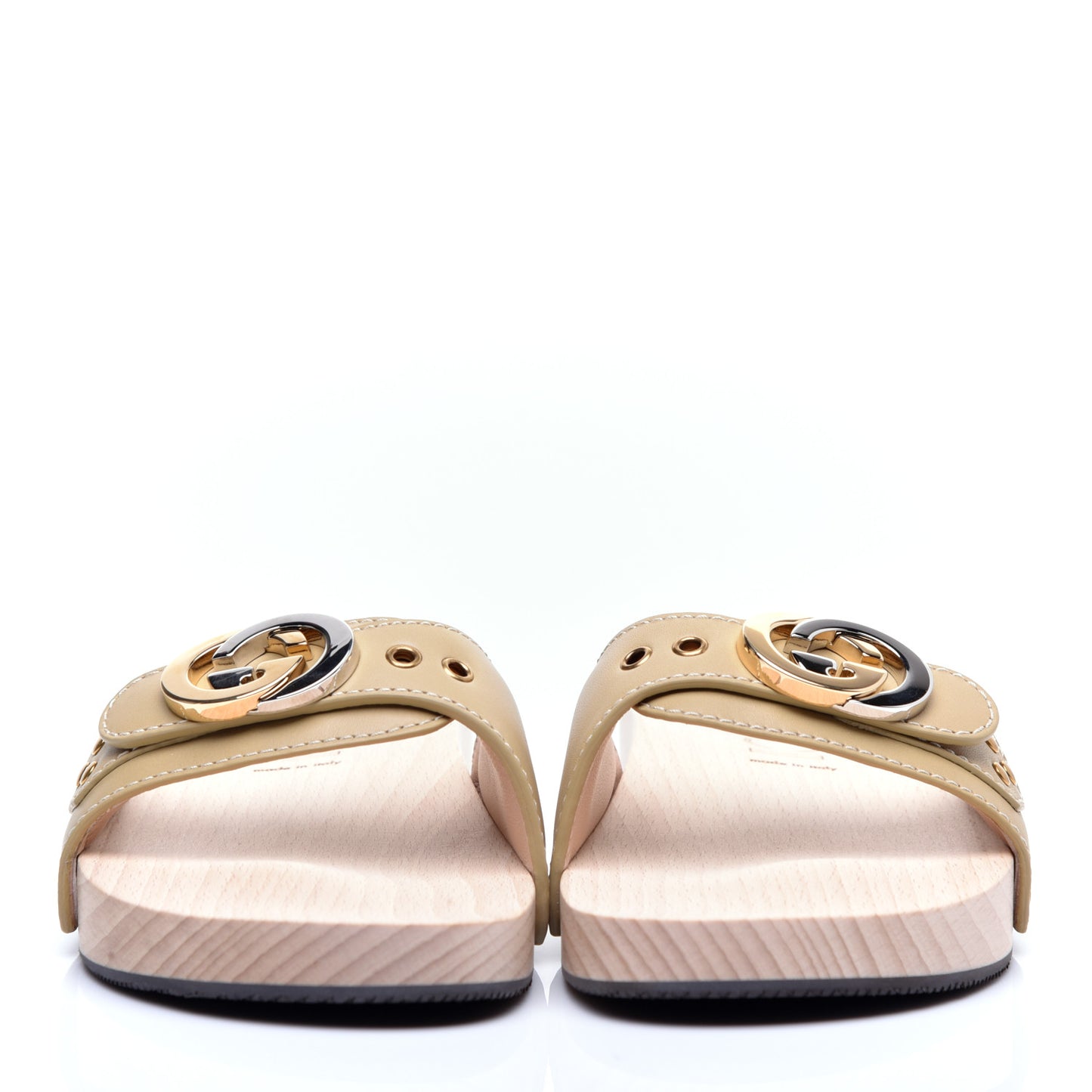 Calfskin Interlocking G Slide Sandals 38 Diagonal Beige