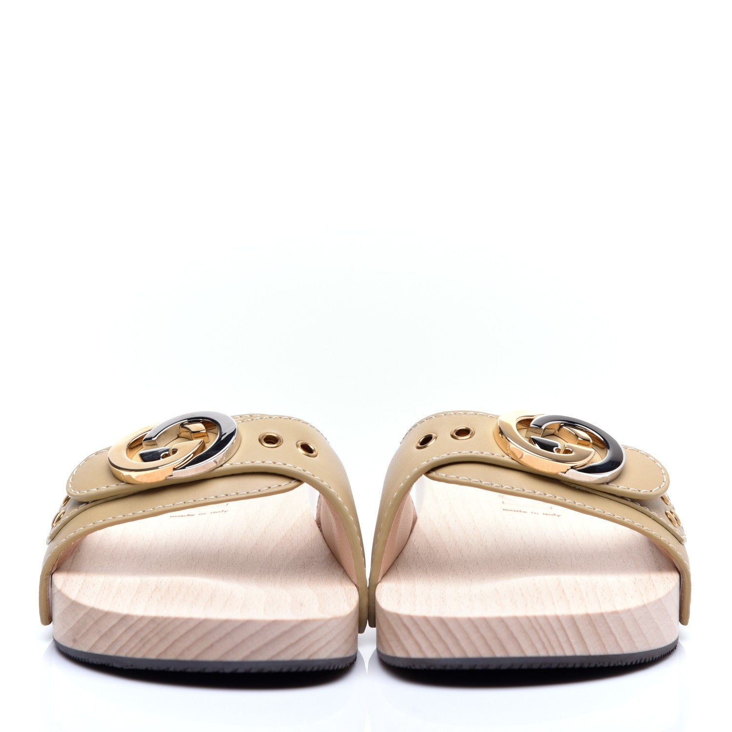 Gucci Calfskin Interlocking G Slide Sandals 38 Diagonal Beige 2 of 10