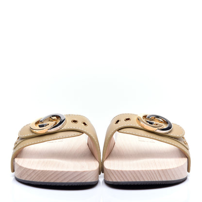 Gucci Calfskin Interlocking G Slide Sandals 38 Diagonal Beige 2 of 10