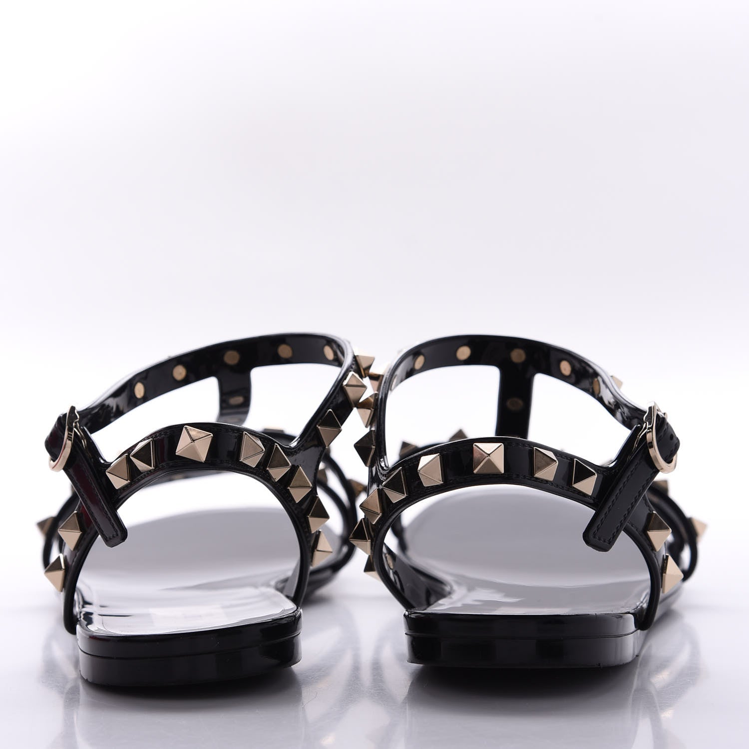Valentino Garavani Patent Rockstud T-Strap Slingback Flat Sandals 41 Black 7 of 11