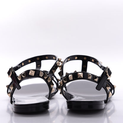 Valentino Garavani Patent Rockstud T-Strap Slingback Flat Sandals 41 Black 7 of 11