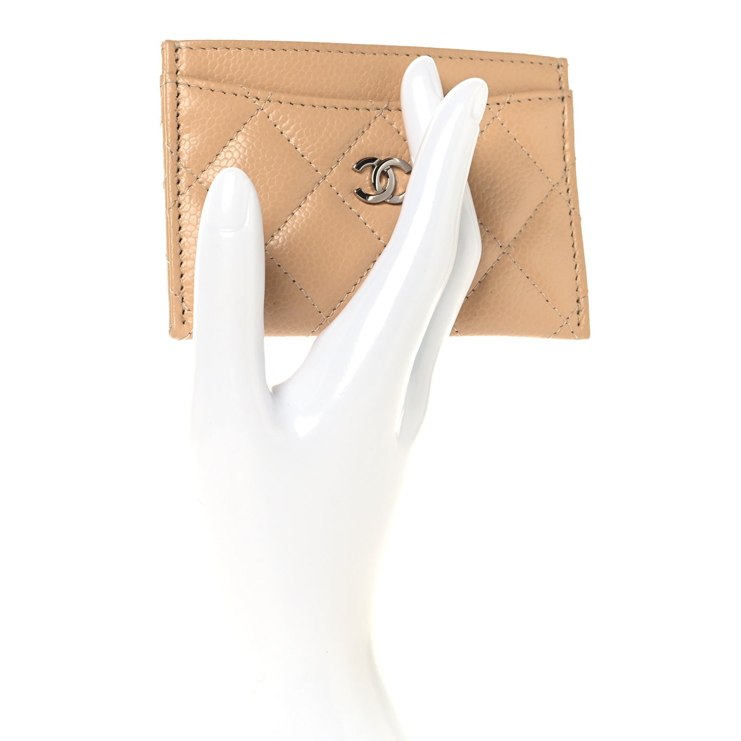 Caviar Quilted Card Holder Beige