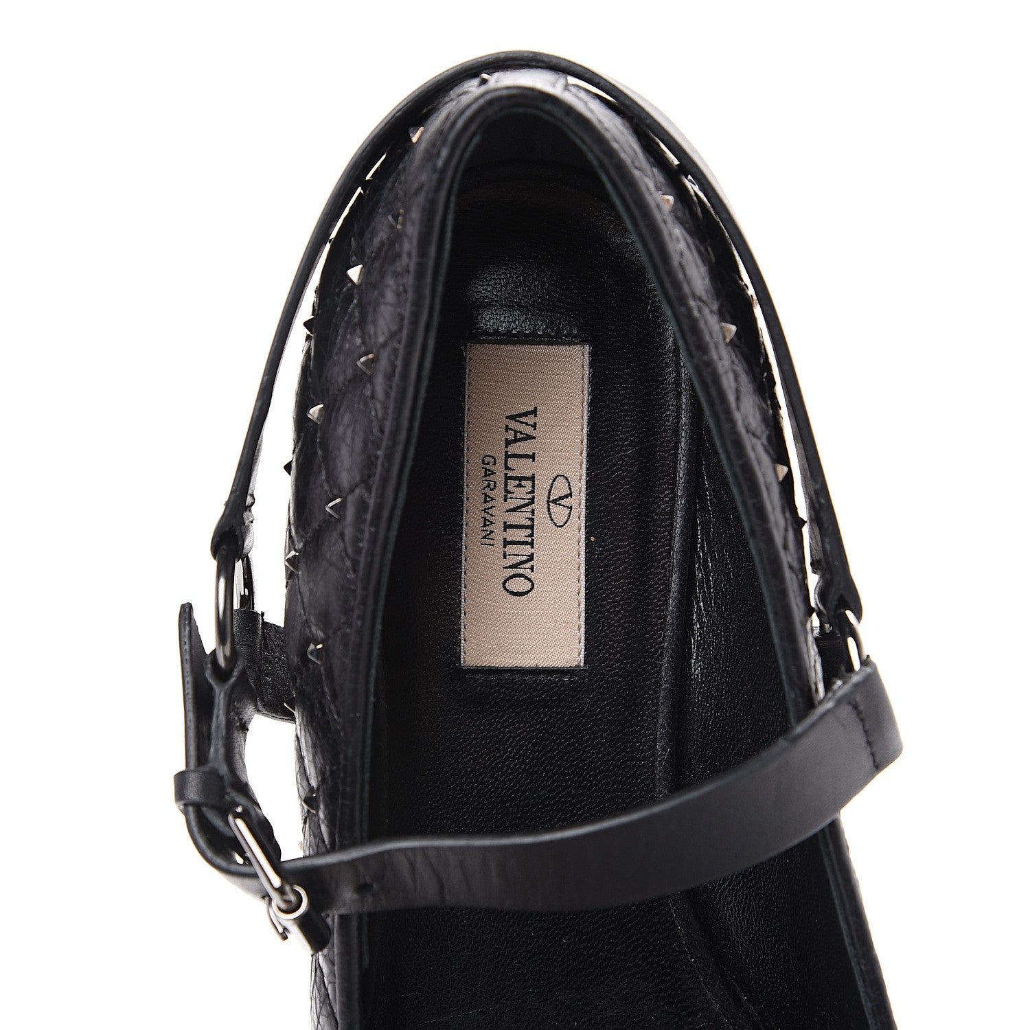 Valentino Garavani Crackled Lambskin Rockstud Spike Captoe Ballerina Flats 37 Black 6 of 10