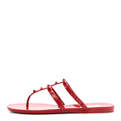 Valentino Garavani PVC Jelly Monochrome Rockstud Caged Flat Thong Sandals 40 Rosso Valentino 1 of 7