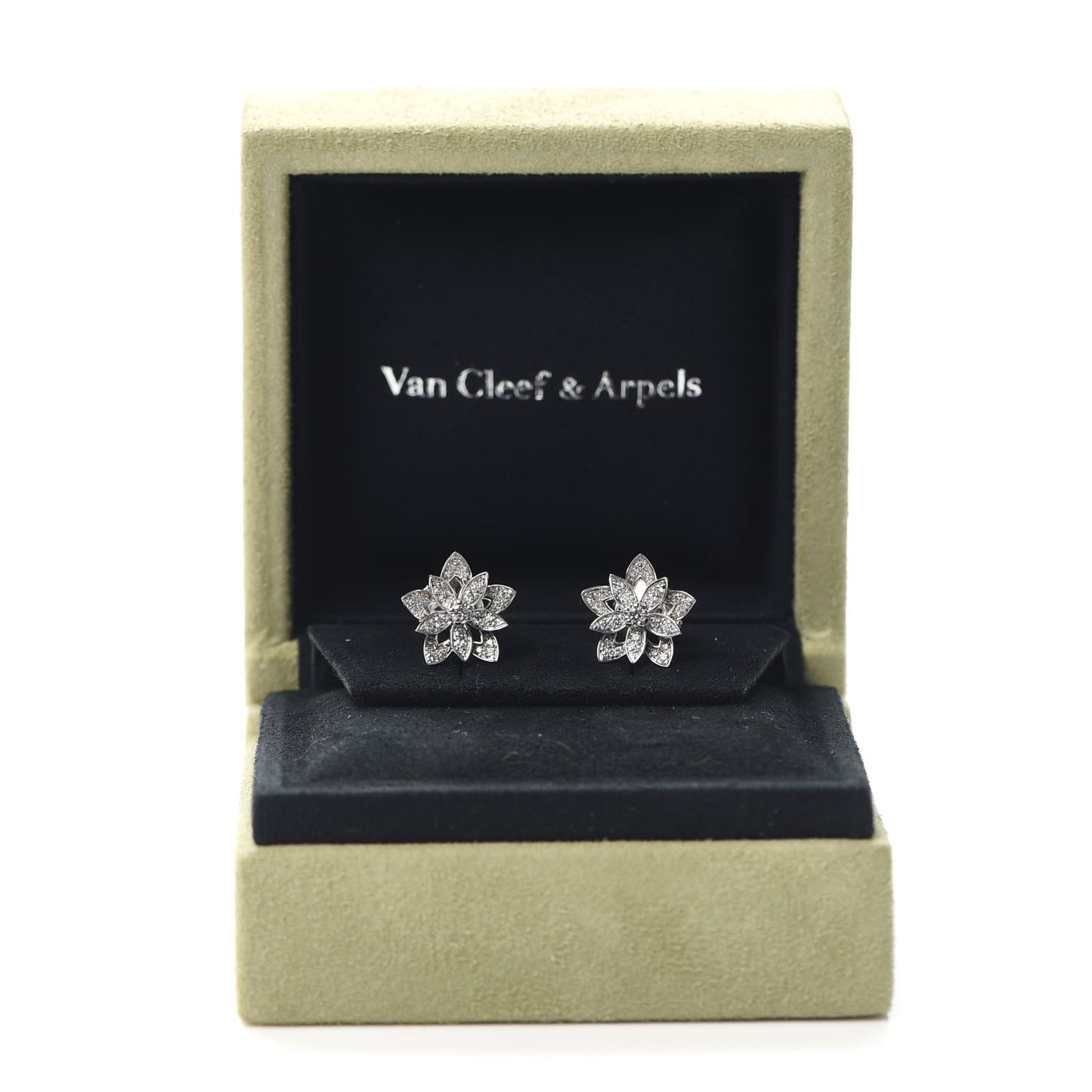 18K White Gold Diamond Mini Lotus Openwork Earrings