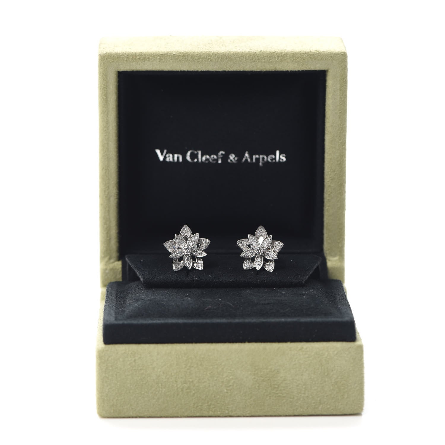 Van Cleef & Arpels 18K White Gold Diamond Mini Lotus Openwork Earrings 6 of 6