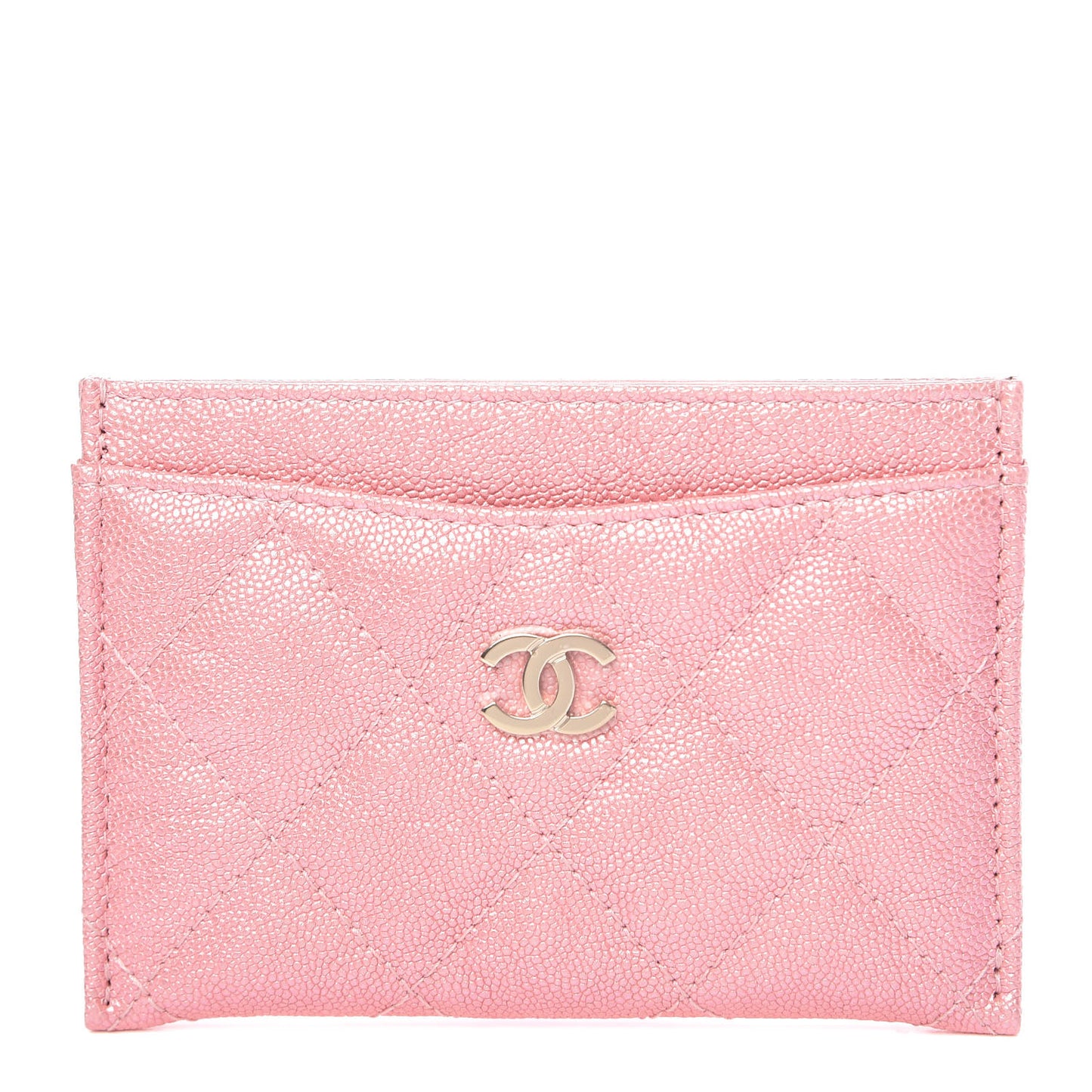 Iridescent Caviar Quilted Card Holder Rose Pink