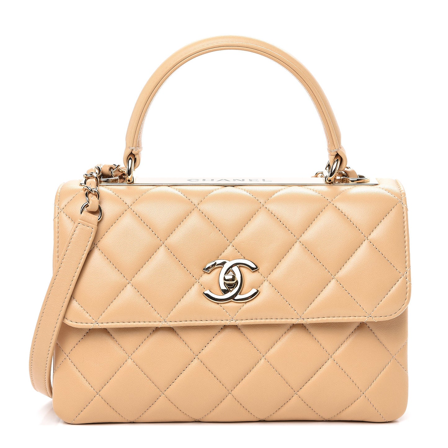 Lambskin Quilted Small Trendy CC Dual Handle Flap Bag Beige