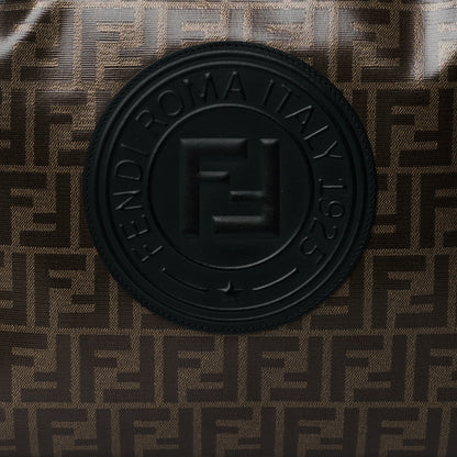 Fendi Glazed Fabric Vitello Century Plexiglass FF 1974 Stamp Patch Medium Runaway Shopper Tote Mogano Panna Black 8 of 10