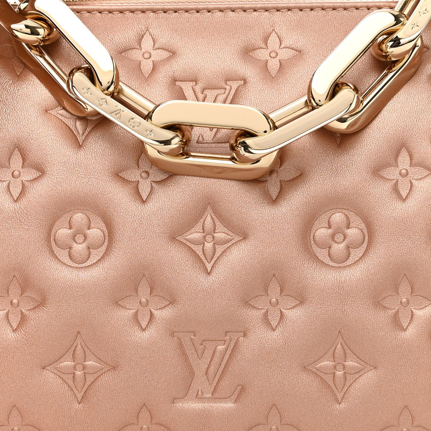 Metallic Lambskin Embossed Monogram Coussin BB Pink Gold