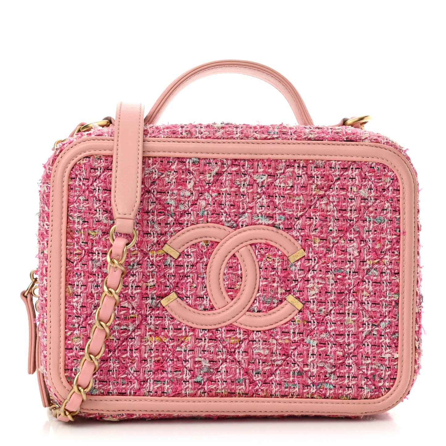 Tweed Quilted Medium CC Filigree Vanity Case Pink