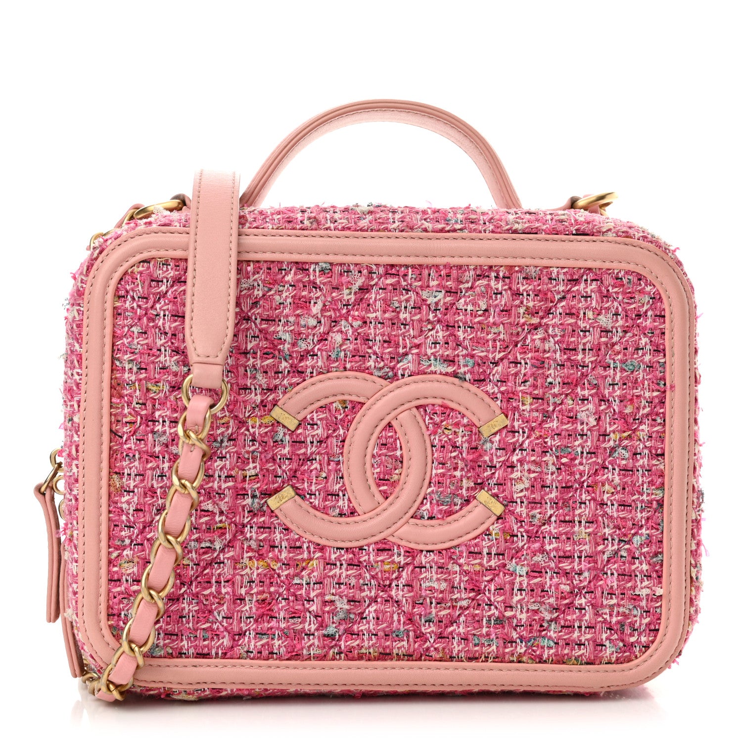 Chanel Tweed Quilted Medium CC Filigree Vanity Case Pink 1 of 10