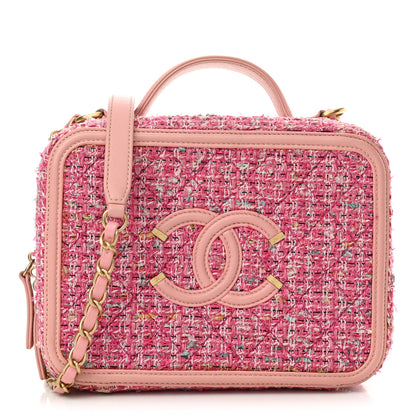 Chanel Tweed Quilted Medium CC Filigree Vanity Case Pink 1 of 10