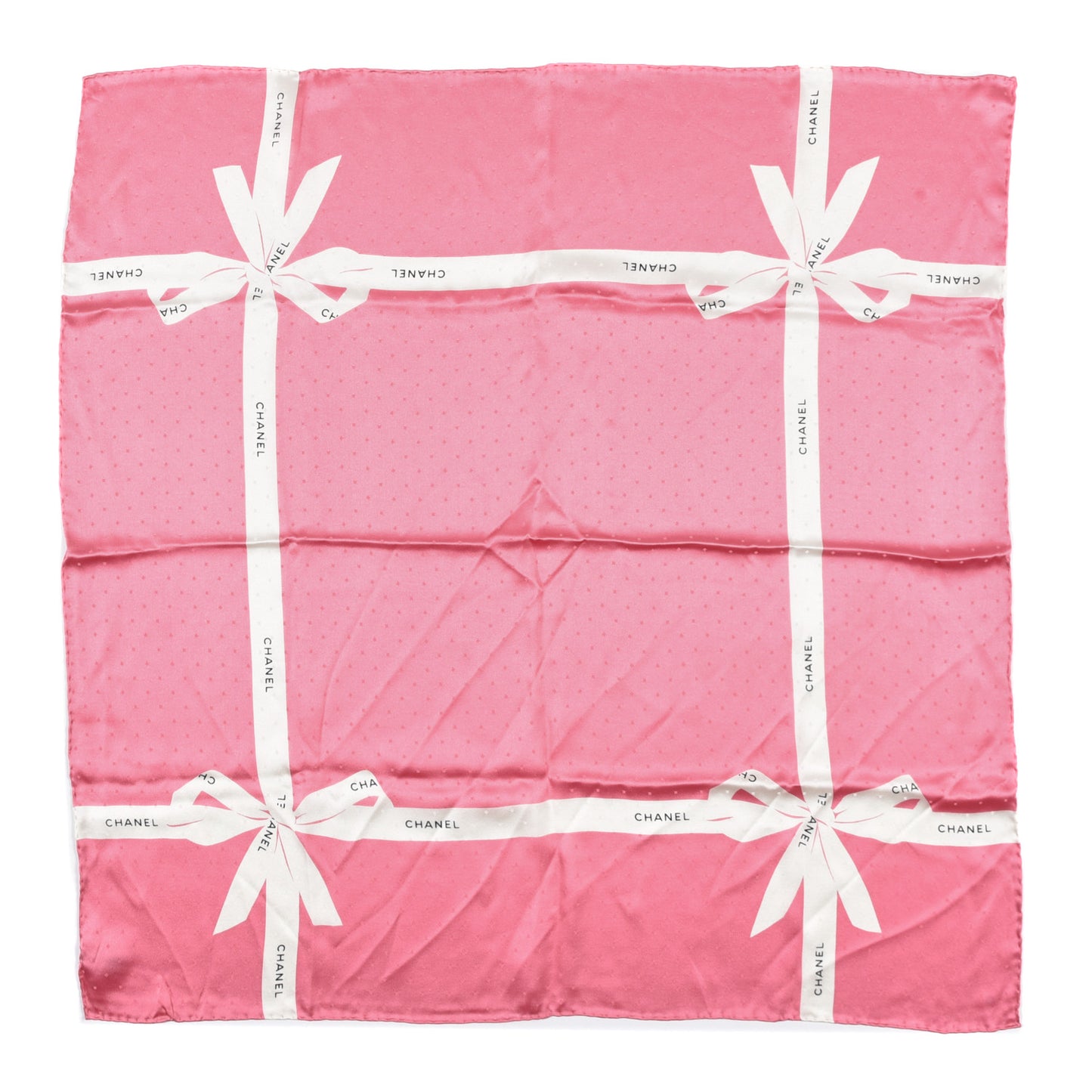Silk Logo Ribbon Square Scarf Pink White