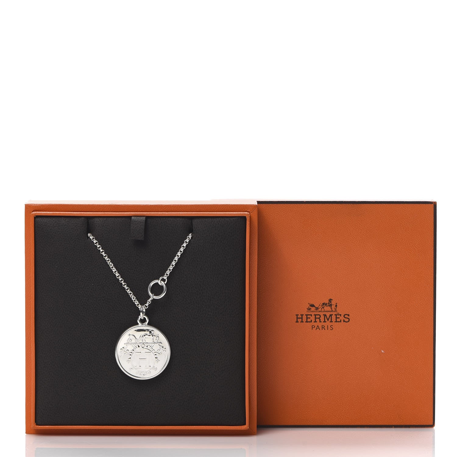 Hermes Sterling Silver 18K Rose Gold GM Ex-Libris Long Pendant Necklace 6 of 6