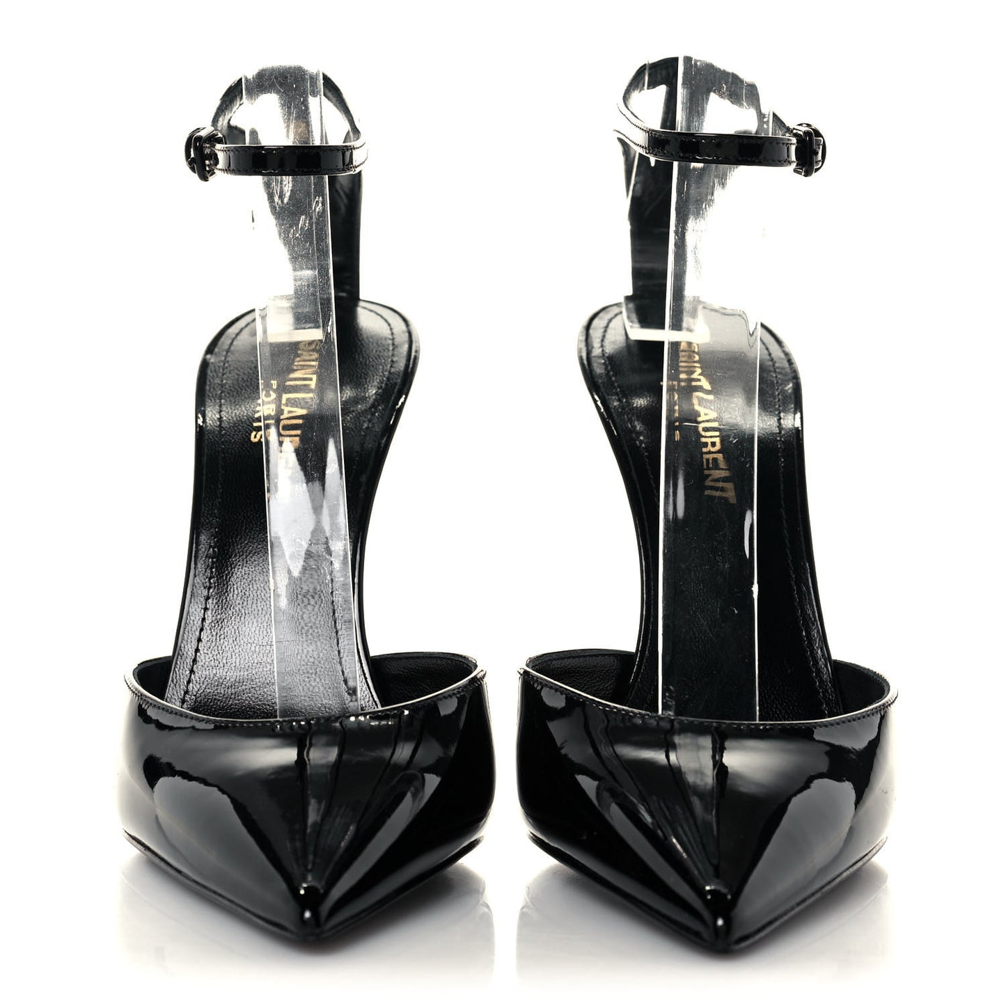 Patent Calfskin Zoe 105 Ankle Strap Pumps 36 Black