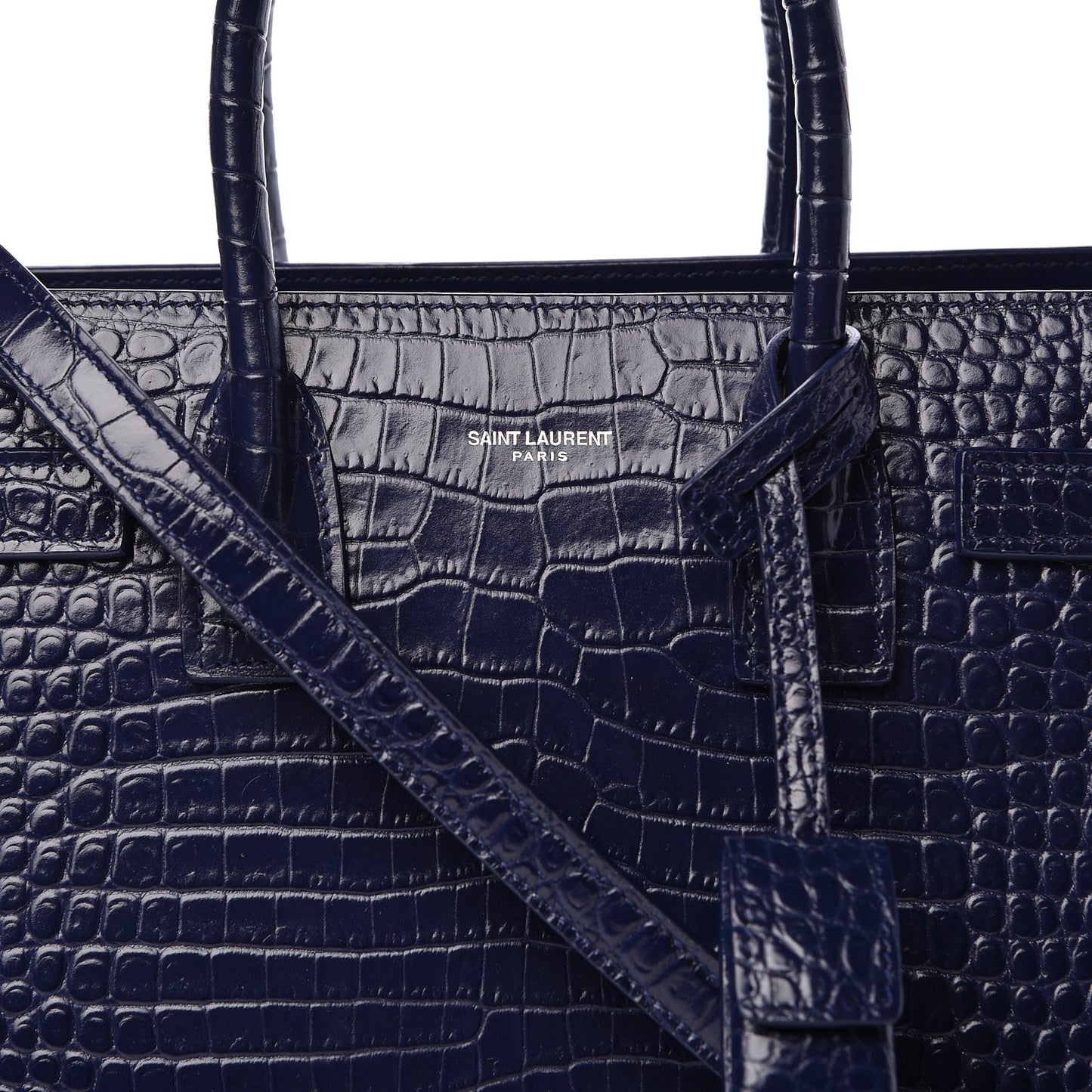 Calfskin Crocodile Embossed Baby Sac De Jour Navy