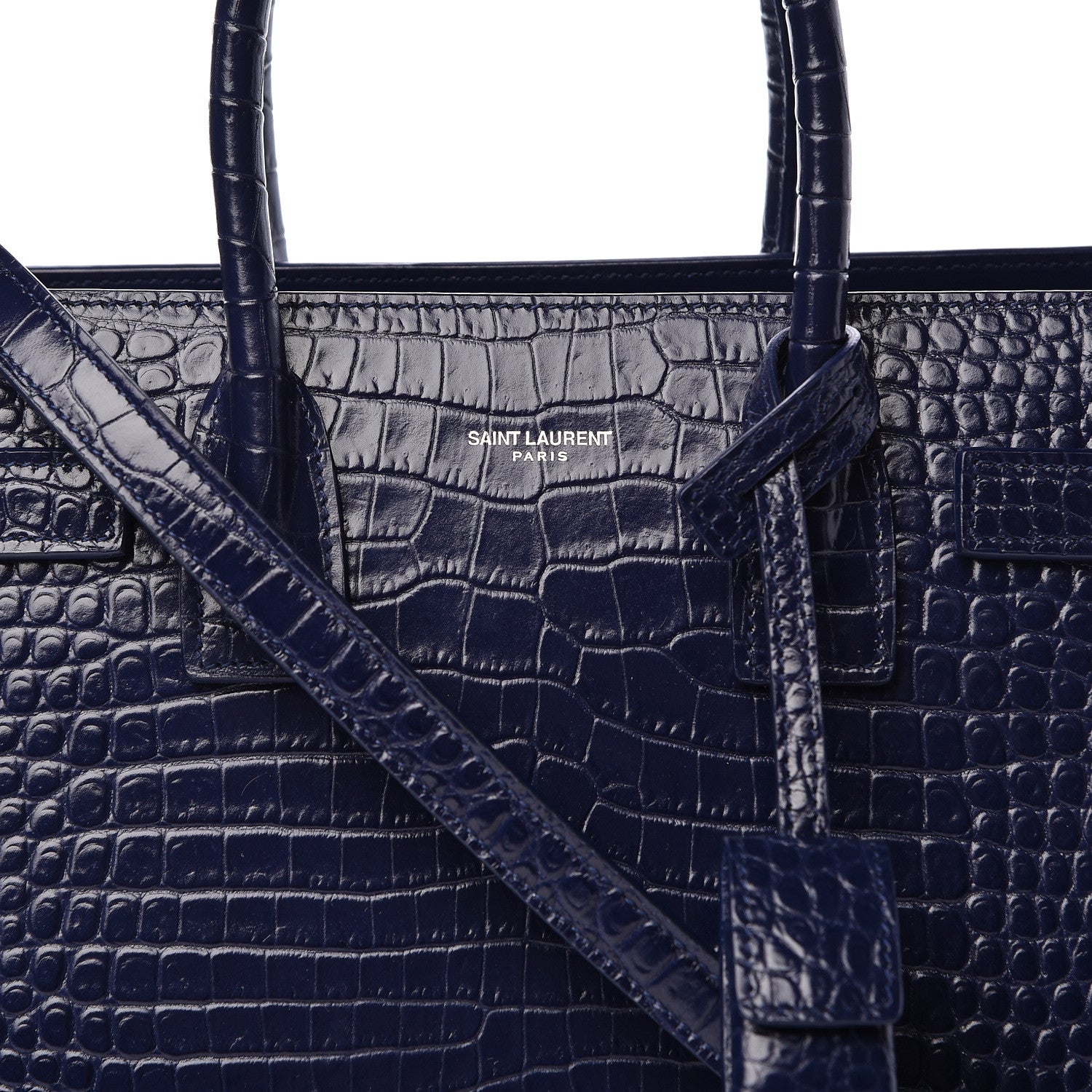 Saint Laurent Calfskin Crocodile Embossed Baby Sac De Jour Navy 10 of 10