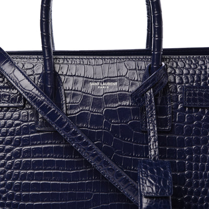 Saint Laurent Calfskin Crocodile Embossed Baby Sac De Jour Navy 10 of 10
