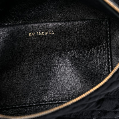Balenciaga Crushed Velvet Logo Embossed XXS Souvenir Belt Bag Black 7 of 13