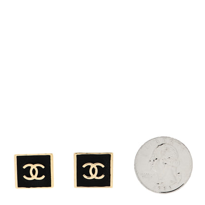 Chanel Metal Enamel CC Square Earrings Gold Black 2 of 4
