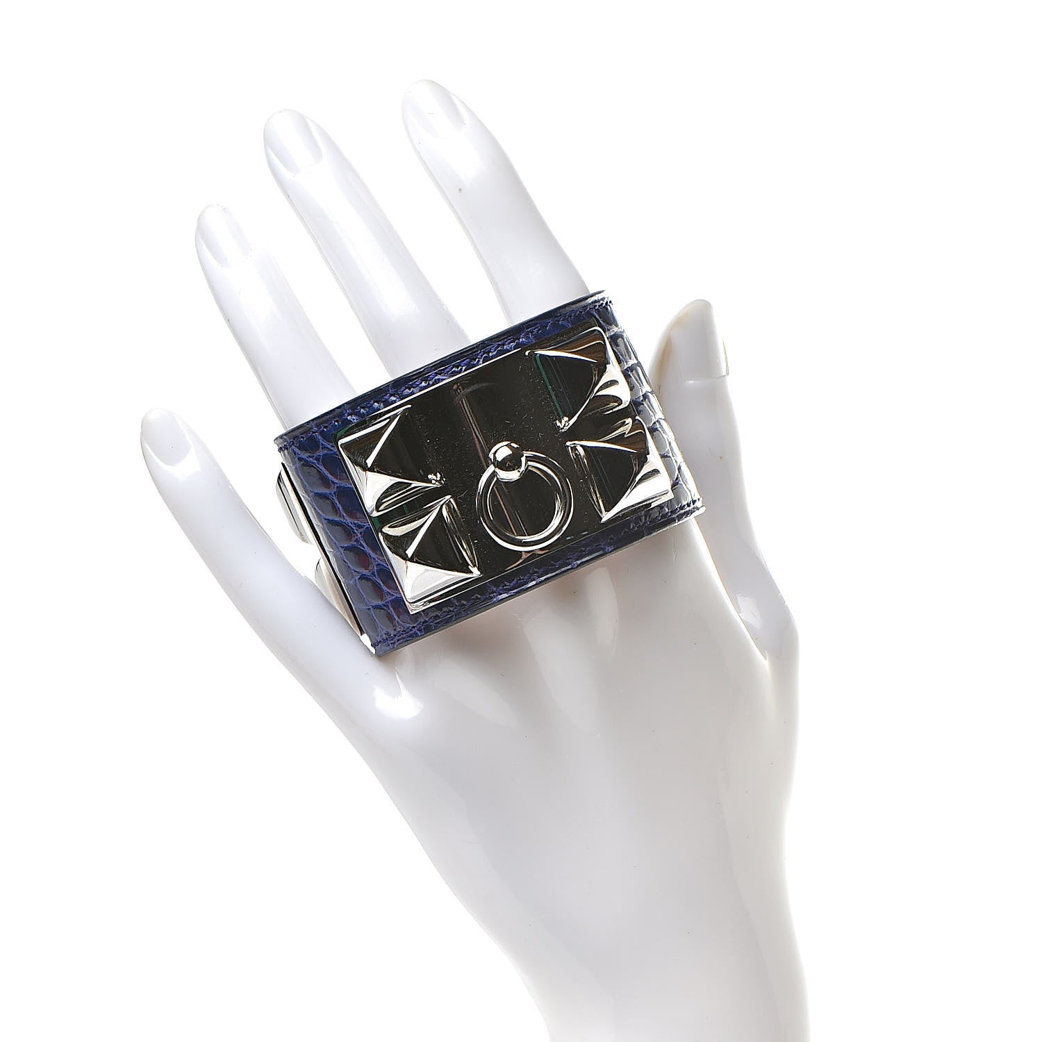 Hermes Shiny Alligator Collier De Chien CDC Bracelet T1 Bleu Electrique 2 of 6