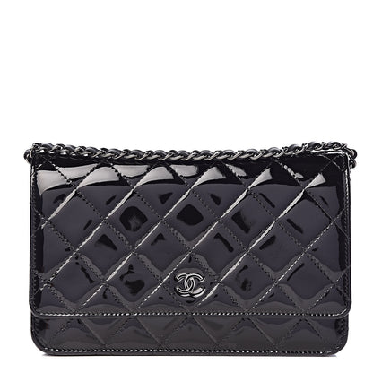 Chanel Patent Quilted Wallet On Chain WOC Black 1 of 11