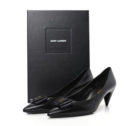 Saint Laurent Calfskin Bow Anais Pumps 37 Black 9 of 9
