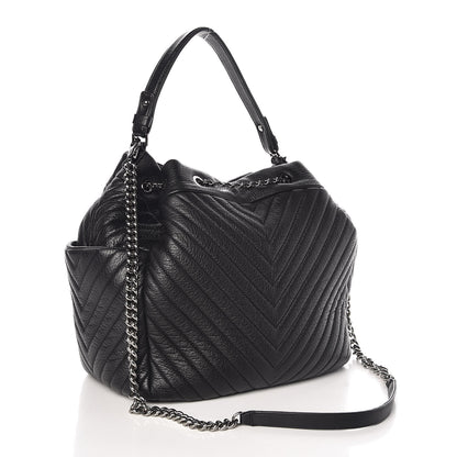 Chanel Deerskin Chevron Large CC Chain Bucket Drawstring Bag Black 4 of 10