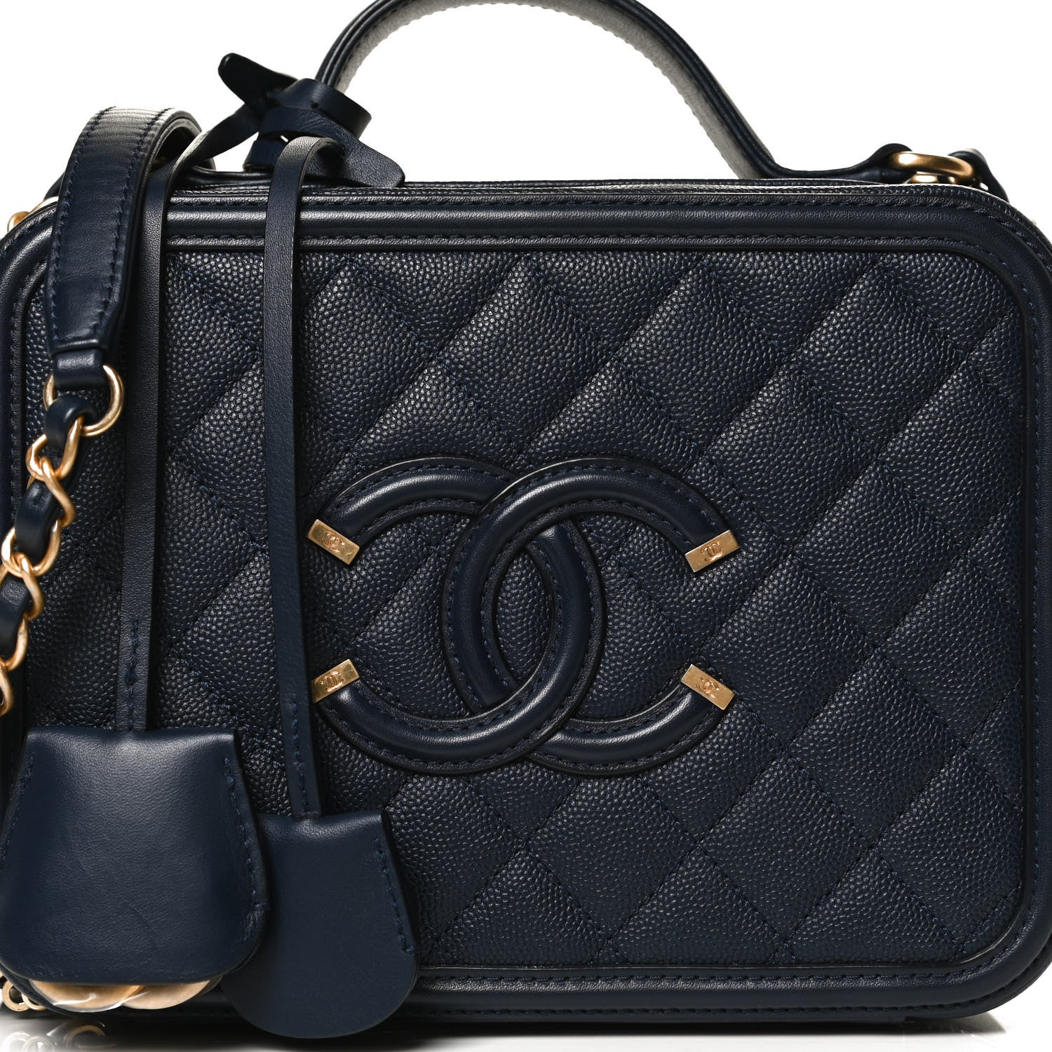 Chanel Caviar Quilted Medium CC Filigree Vanity Case Navy 8 of 12