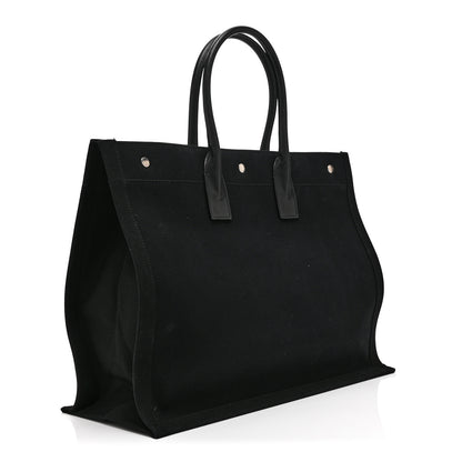 Saint Laurent Linen Calfskin Rive Gauche Tote Black 3 of 10