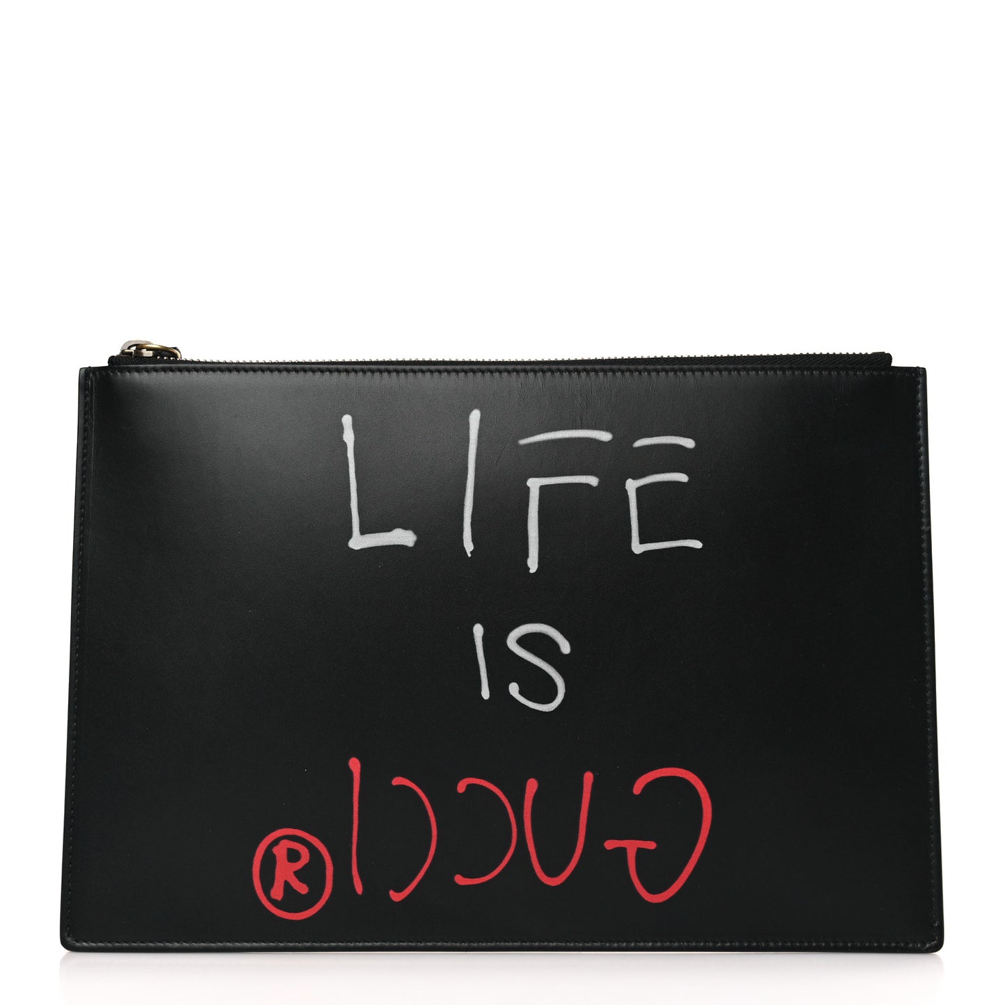 Calfskin GucciGhost Life is Gucci Zip Pouch Black