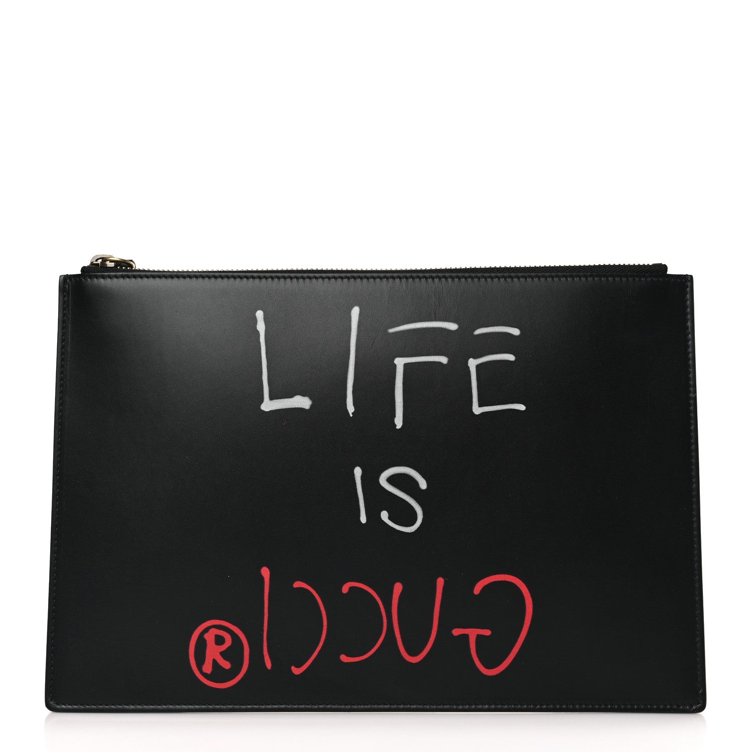 Gucci Calfskin GucciGhost Life is Gucci Zip Pouch Black 1 of 7