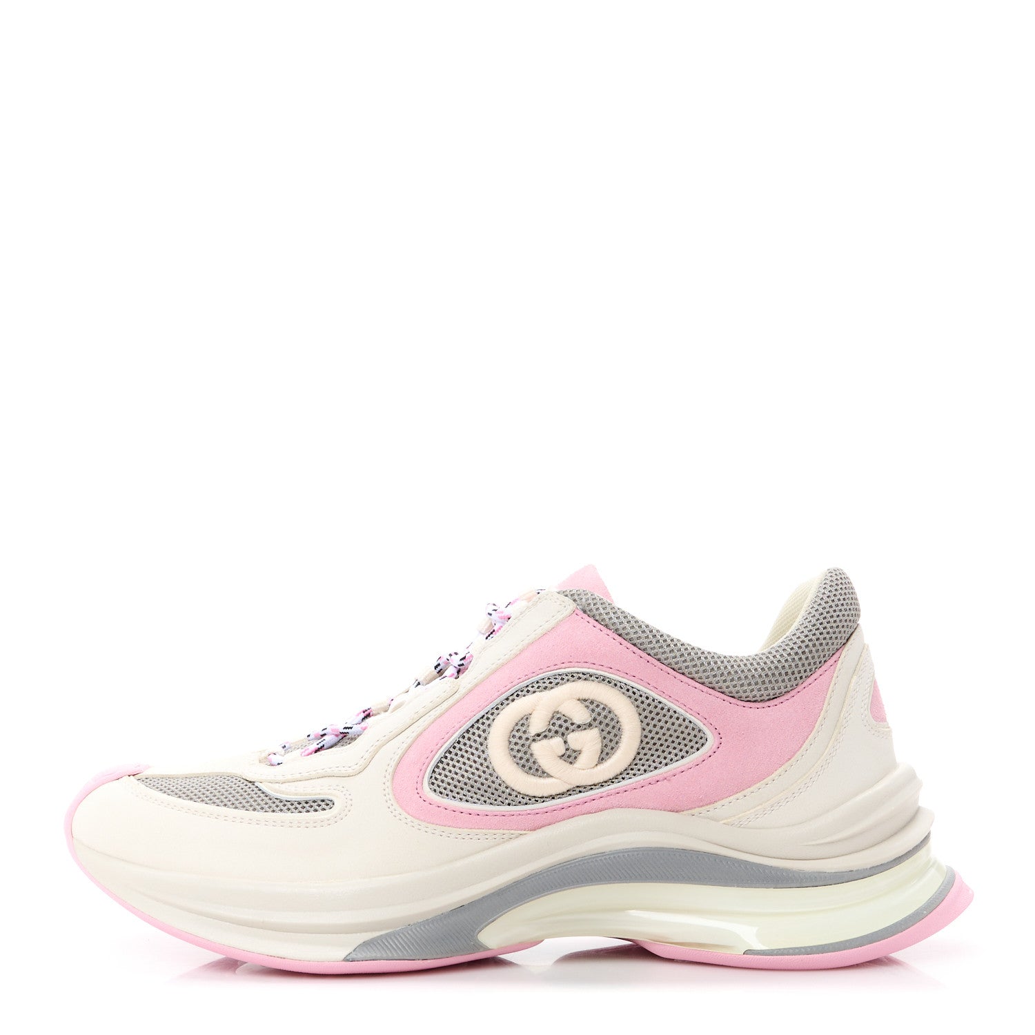 Gucci Technical Knit Fabric Suede Calfskin Womens Gucci Run Sneakers 38 Off White Pink Grey 1 of 9