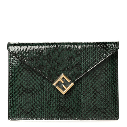 Fendi Snakeskin F is Fendi Medium Flat Envelope Pouch Ramarro 1 of 9